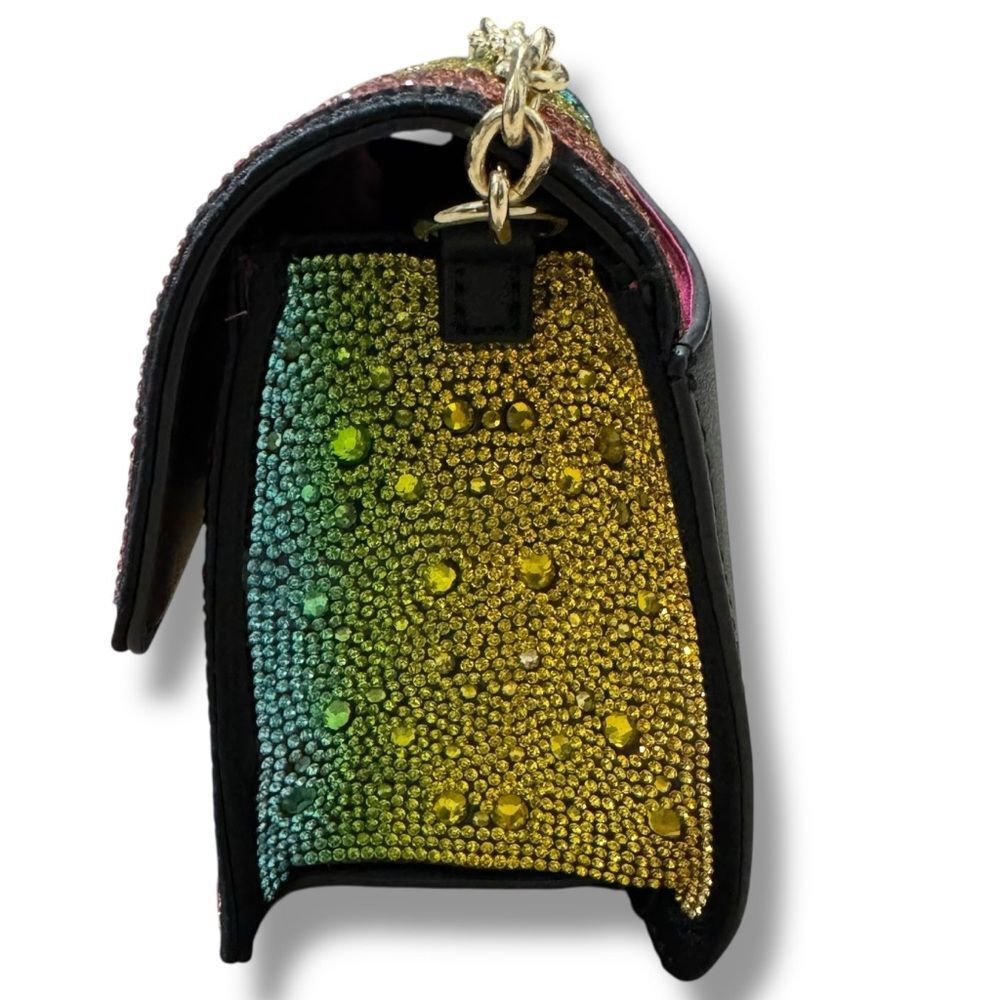Betsey Johnson Rainbow Rhinestone Mini Crossbody Bag Turn-Lock Gold Chain - Picture 4 of 11
